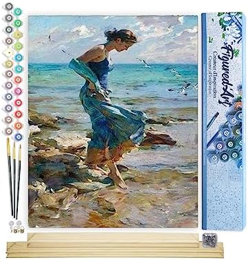 Figured'Art Paint by Numbers Kit for Adults Feet in Water During Summer 16"x20" - Craft Art Painting Rolled Canvas with DIY Wooden Frame by FiguredArt