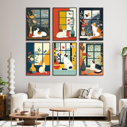 Offito 6 Pack Paint by Numbers Kit for Adults, Flowers Vase Cat, 10x14 Inch - Image 2