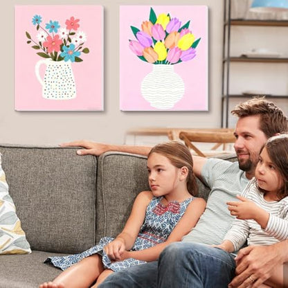 TCDZMYGS 4 Pack Flowers Paint by Numbers Kit for Adults Beginner,Flower Easy Paint by Number Kits with Frame,DIY Acrylic Oil Painting by Numbers for Home Wall Decor 9.5 x 11.8 inch - Image 3