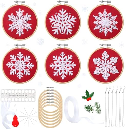 Roowest 6 Sets Christmas Embroidery Kits Snowflake Ornament DIY,Red by Roowest
