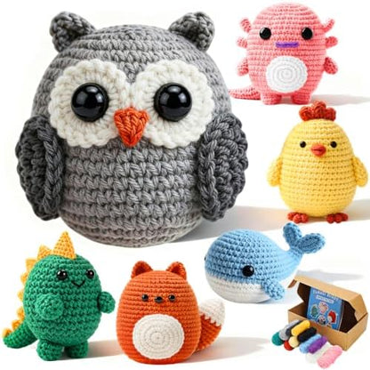 Joyclub Crochet Kit for Beginners 6 Animal Family with Video for Adults by Joyclub