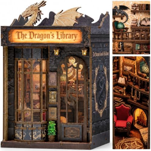 ISSEVE Dragon Library Book Nook Kit, DIY Dollhouse Booknook Bookshelf Decor by ISSEVE