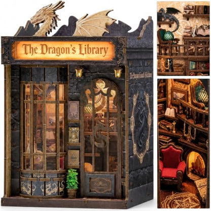 ISSEVE Dragon Library Book Nook Kit, DIY Dollhouse Booknook Bookshelf Decor by ISSEVE