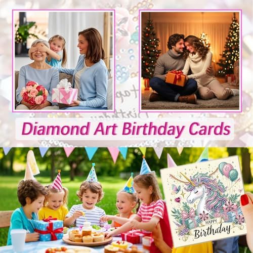 8 Pack 5D DIY Diamond Painting Cards Kit, Diamond Art Birthday Holiday Greeting Card, Art Crafts Kit Creative Gift with Envelope, Card Making Kits for Adults, Birthday - Image 2