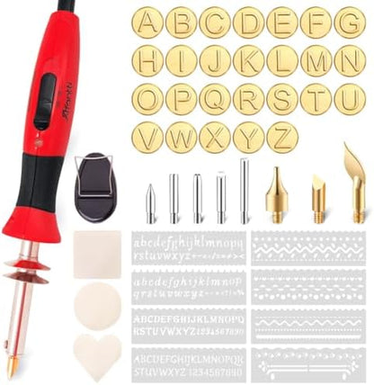 Wood Burning Pen Kit Leather Burner Tool | 26 Letter | 8 Stencil by Afantti