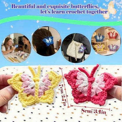DIBYHIVE Crochet Kit for Beginners,Complete Video Tutorials,3D Butterfly Crochet Kit,Suitable for Adults and Kids,Includes Explanations of Basic Crochet Stitches - Image 5