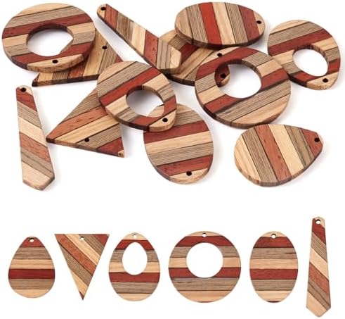 FASHEWELRY 12Pcs Striped Resin Wood Earring Charms Boho Wooden Earring Blanks Geometric Wooden Earring Pieces Vintage Bohemian Charms for DIY Jewelry Making (Khaki) by FASHEWELRY