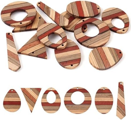 FASHEWELRY 12Pcs Striped Resin Wood Earring Charms Boho Wooden Earring Blanks Geometric Wooden Earring Pieces Vintage Bohemian Charms for DIY Jewelry Making (Khaki) by FASHEWELRY