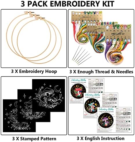 Nuberlic 3 Pack Embroidery Kit for Beginners, Mushroom Cross Stitch Kit - Image 2