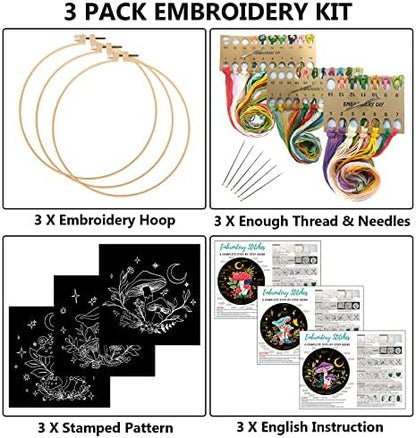 Nuberlic 3 Pack Embroidery Kit for Beginners, Mushroom Cross Stitch Kit - Image 2