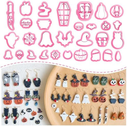 Keoker Halloween Polymer Clay Cutters, Polymer Clay Cutters Halloween, 30 Shapes Halloween Clay Cutters for Earrings, Pumpkin Clay Cutters for Polymer Clay Jewelry, Mini Clay Cutters by Keoker