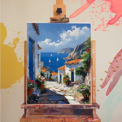 Sea Paint by Numbers Kit for Adults Architecture Paint by Numbers on Canvas, DIY Acrylic Oil Painting Kits for Adults Beginners with Brushes, Hobbies for Women for Home Wall Decor Gifts 40x54 in J-11 - Image 3