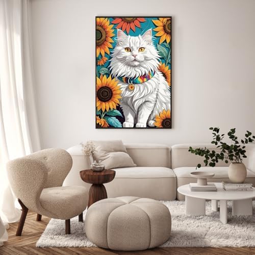 GEEHEIY Framed Paint by Numbers Kit for Adults, Cat Sunflowers, 8 x 12 Inch - Image 2