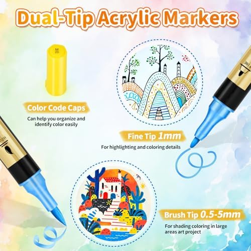 IVSUN 30 Metallic & 30 Regular Colors Dual Tip Acrylic Paint Markers - Image 2