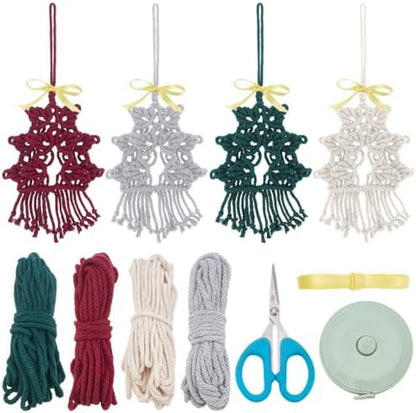 INFUNLY 4pcs/Set DIY Macrame Christmas Tree Kit Mini Macrames Ornament Xmas Tree Craft Kit Handmade Winter Wall Hanging Kit Cord Knotting Kit with Instruction for Home Wedding Party by INFUNLY