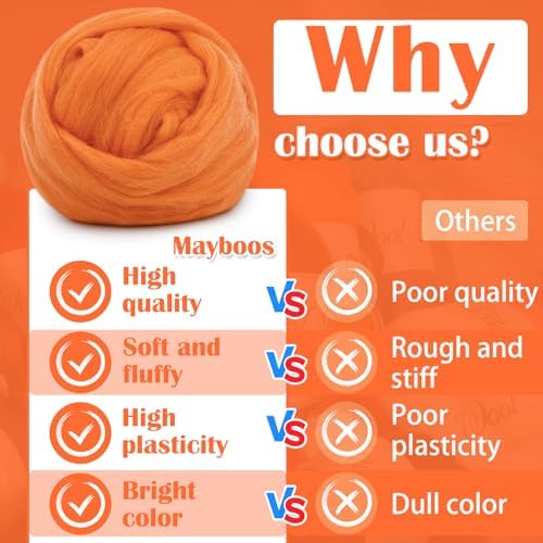 Mayboos 1.76oz Orange Natural Wool Roving, Needle Felting Wool - Image 6