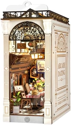 ROBOTIME DIY Book Nook Kits Dollhouse Room Bookstore Miniature House with LED Light 3D Wooden Puzzles for Adults Booknook Bookshelf Insert Decor Diorama Kit Unique Gifts（Arcade Dating） by ROBOTIMEBuildingThingstoLife