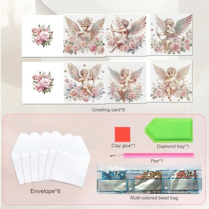 JISHSHAY 6 PCS Angel Diamond Painting Greeting Cards Angel Diamond Art Birthday Cards with Envelopes Gem Art Gem Painting Mosaic Kits for Adults for Thanksgiving Anniversary Valentine Birthday - Image 3