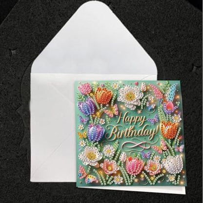 JISHSHAY 6 PCS Diamond Painting Happy Birthday Cards Flower Diamond Art Greeting Cards with Envelopes Tulip Gem Art Gem Painting Embroidery Kit Mosaic Kits for Adults with Special Shape Drills - Image 7