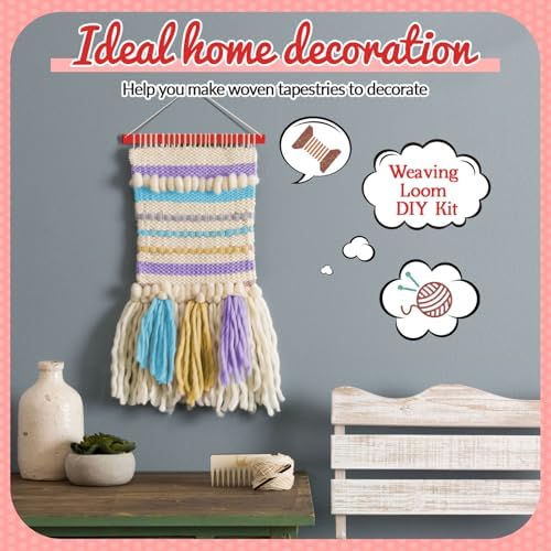 Juexica 7-piece Weaving Loom Kit for Beginners, Complete Wooden, Red - Image 3