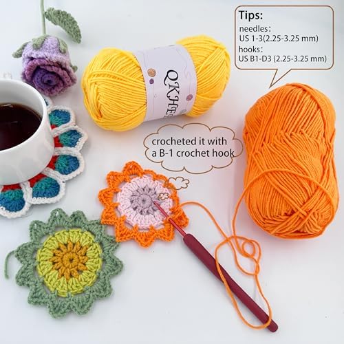 QKHEEYarn for Crocheting and Knitting 8 * 1.76 Oz (50G) /195yd,Fine/Fingering Weight (1), 60% Cotton 40% Acrylic Soft Yarn kit for Making Granny Squares and amigurumi (48#Gold) - Image 3