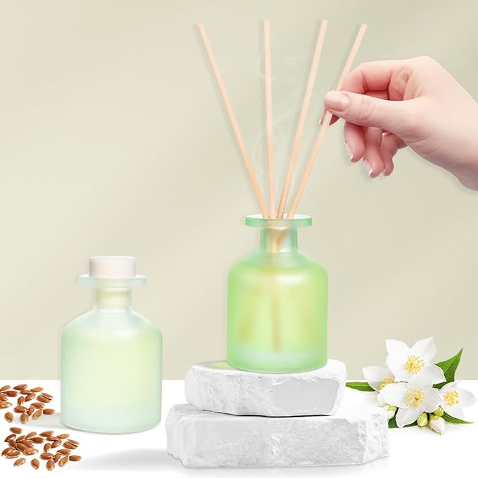 YISOWUH Reed Diffuser - Clean Linen & Jasmine Lily 3.38oz (100ml) 2 Pack Essential Oil Reed Diffuser Set with 8 Sticks, Long Lasting Fragrance for Home, Bathroom, Bedroom, Room, Decor, Gifts