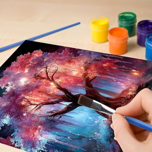 Cherry Blossom Tree Paint by Numbers Kits for Adults Beginner, Night Landscape with Fantastic Tree, Canvas Painting by Numbers for Adults, Easy DIY Oil Painting Kits for Gifts Home Decor 16x20 Inch - Image 2