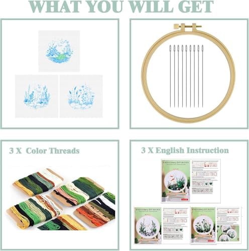 GLTAYLMY Fish Embroidery Kit for Beginners Adults,3 Set Cross Stitch Kits with 1 Plastic Embroidery Hoops,Needles and Color Threads,Needlepoint Kit for Hand Embroidery Starter - Image 3