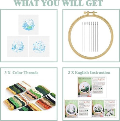 GLTAYLMY Fish Embroidery Kit for Beginners Adults,3 Set Cross Stitch Kits with 1 Plastic Embroidery Hoops,Needles and Color Threads,Needlepoint Kit for Hand Embroidery Starter - Image 3