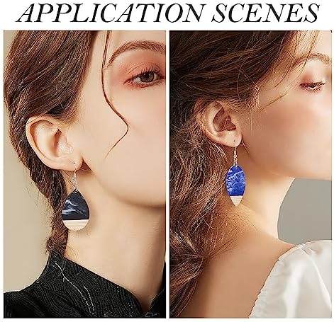 FASHEWELRY 16Pcs Teardrop Round Resin Wood Earring Charms Black Blue Wooden Blanks Geometry Findings for Jewelry Making, DIY-TA0004-37-Biyun - Image 3