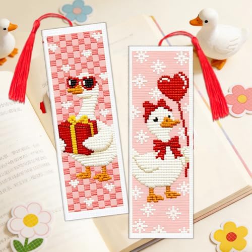 ACRNIGHEET 6PCS Cross Stitch Bookmark Kit for Beginner Cute Goose Stamped Cross Stitch Kits Needlepoint Kit for Adults DIY Tassel Embroidery Bookmark Kits with Instructions Craft Gift 8.5"x3" 11CT - Image 5