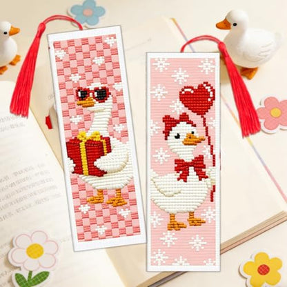 ACRNIGHEET 6PCS Cross Stitch Bookmark Kit for Beginner Cute Goose Stamped Cross Stitch Kits Needlepoint Kit for Adults DIY Tassel Embroidery Bookmark Kits with Instructions Craft Gift 8.5"x3" 11CT - Image 5