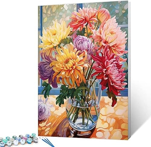 Tucocoo Persian Chrysanthemum in Vase DIY Paint by Numbers for Adults Flowers in Vase DIY Oil Painting Painting Kits Canvas with Acrylic Paints Flowers Floral Art 16x20 Inch （Without Frame ） - Image 2
