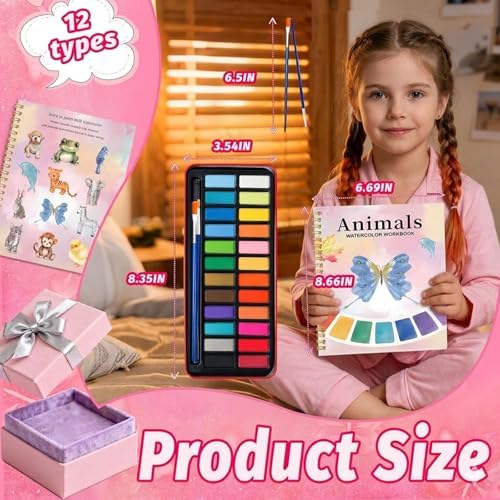 Watercolor Workbook for Beginners - 24 Colors Paint Set & Coloring Book, All-in-One Watercolor Painting Kit, Artistic Exploration Gift for Adults and Teens (Animals) - Image 2