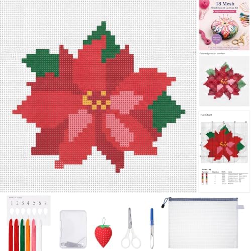 XunYee 18 Mesh Needlepoint Canva for Beginner, Christmas Poinsettia by XunYee