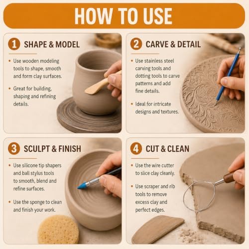 39PCS Pottery Tools Kit, Ceramic Tools, Clay Sculpting Tools (39Pcs) - Image 3