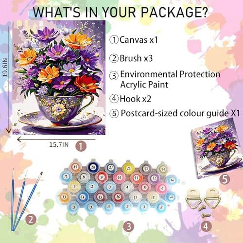 Arttoplus Flowers Paint by Numbers Kit for Adults Beginner 16x20 inch - Image 2