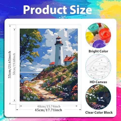 xcemhil Lighthouse Paint by Numbers Kit for Adults Beginner, Lighthouse Paint by Number for Adult, Acrylic Paint by Numbers Kits Suitable for Home Wall Art Decor Gifts 16x20 Inch - Image 4