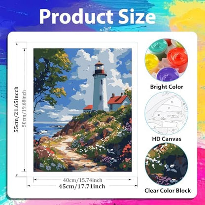 xcemhil Lighthouse Paint by Numbers Kit for Adults Beginner, Lighthouse Paint by Number for Adult, Acrylic Paint by Numbers Kits Suitable for Home Wall Art Decor Gifts 16x20 Inch - Image 4