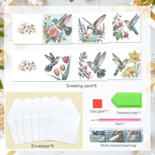 Tontut 6pcs Diamond Art Painting Kit Greeting Card, Balloon Puppy 5D DIY Diamond Handmade Holiday Glitter Greeting Card with Envelope, Holiday Gift Congratulation - Image 3