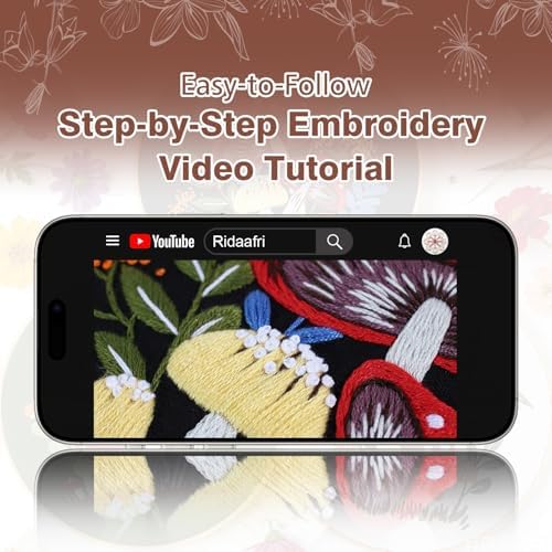 RidaaFri Embroidery Kit for Beginners, 3 Pk Stamped Mushroom DIY Craft - Image 7