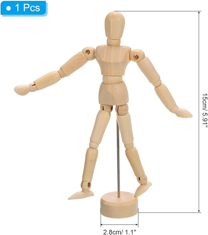 PATIKIL 5.5" Wooden Mannequin Figure, Artist Drawing Manikin Model Flexible Movable Jointed Sketching Lay Figure for Painting Drawing Decoration