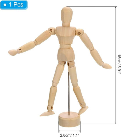 PATIKIL 5.5" Wooden Mannequin Figure, Artist Drawing Manikin Model Flexible Movable Jointed Sketching Lay Figure for Painting Drawing Decoration