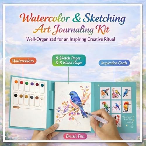 2026 Breathly Stress Relief Watercolor Books Painting Kit, All-in-One DIY Watercolor Art Kit, Paint-with-Water Portable Painting Art Book with 12-Color Pigment Dot Card & Water Brush Pen, Tri-Fold Pocket Painting Set, Relaxing Creative Kit for Beginner... - Image 3