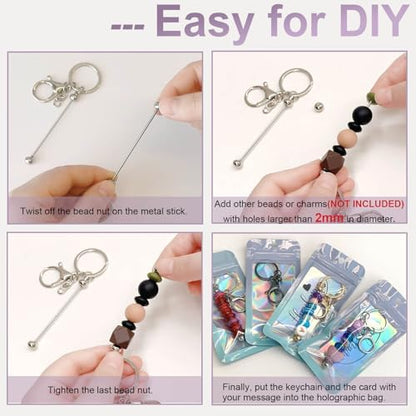 42/84/126 Pcs Beadable Keychain Bars Bulk Blank DIY Beaded Keychain Making Supplies with Bag Thank You Card - Image 5