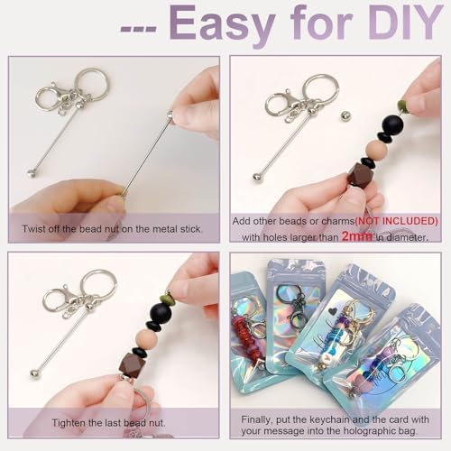 42/84/126 Pcs Beadable Keychain Bars Bulk Blank DIY Beaded Keychain Making Supplies with Bag Thank You Card - Image 5