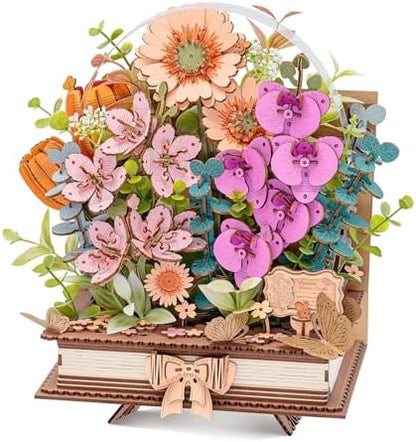 Wowood 3D Wooden Flower Puzzles for Adults-Wooden Bloom Book, Mothers Day DIY Crafts Model Kits Building Set Birthday Gifts, Artificial Botanical Decor Creative Gift for Women to Table Dispaly(552PCS) by Wowood