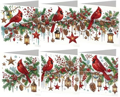 jinglinhh 6pcs Diamond Art Painting Christmas Cardinal Lantern Greeting Cards with Envelopes, DIY Card Making Kits for Adults, Diamond Art Christmas Cards for Birthday Holiday Postcards by Unknown