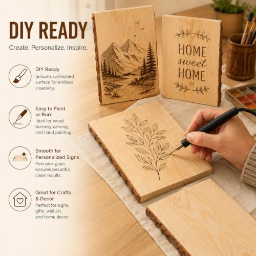 6 Pack 7 x 11 Inch Live Edge Wood Slab for Crafts, Natural Wood Planks for Crafting, Unfinished Rectangle for Crafts Wood Burning Home Décor & Rustic Weddings - Image 4