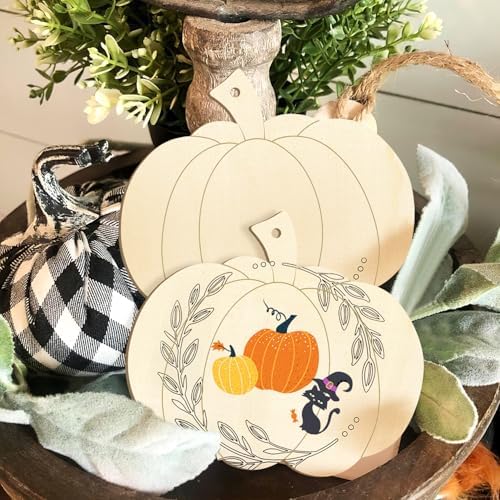 Large Size 7inch Wooden Halloween Thanksgiving Ornaments to Paint,Pumpkin Cutouts Unfinished DIY Blank Unfinished Pumpkin Wood Discs Ornament for Crafts Hanging Autumn Decorations 10PCS - Image 5